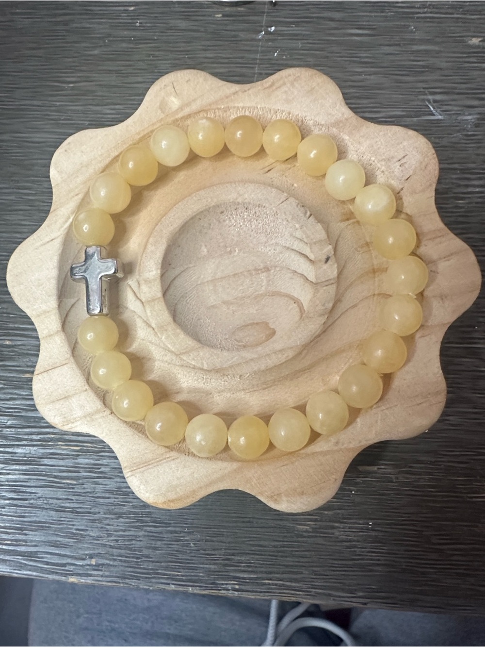 Yellow Quartz Beaded Bracelet with Silver Cross Charm